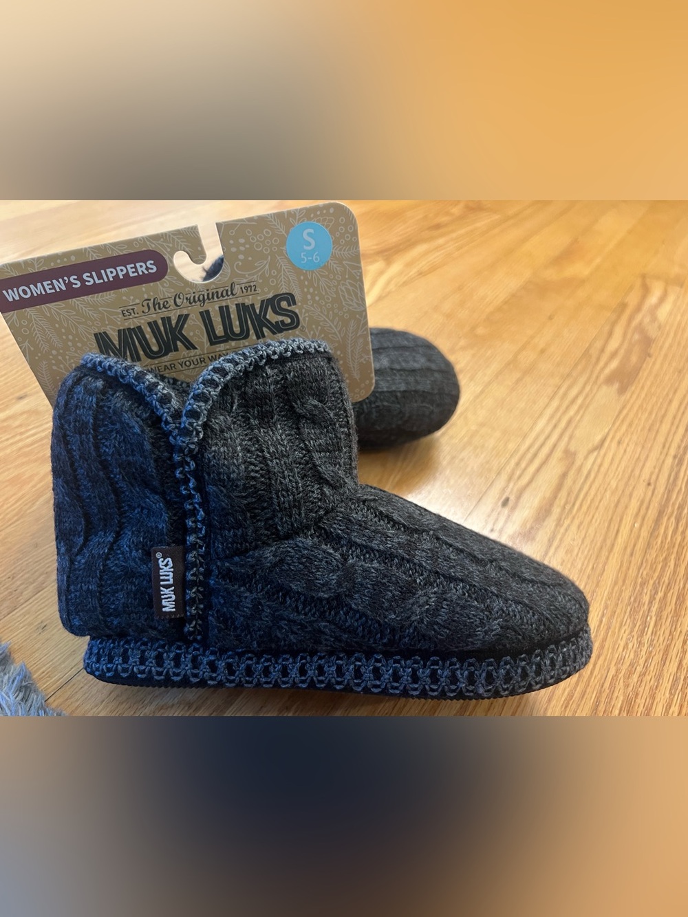 Muk Luks Charcoal Cable Knit Slipper Booties